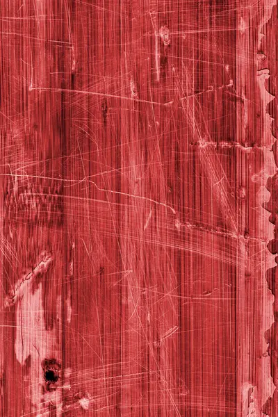 Staré dřevěné vrstvené Panel červené barevné lakované popraskané poškrábaný oloupané Grunge textury — Stock fotografie