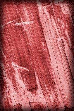 Eski ahşap Lamine paneli kırmızı vernikli lekeli tırmalamak soyulmuş Vignette Grunge doku kırık