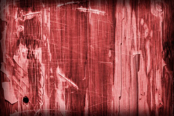 Old Wooden Laminated Panel Red Stained Varnished Cracked Scratched Peeled Vignette Grunge Texture — Stock Photo, Image