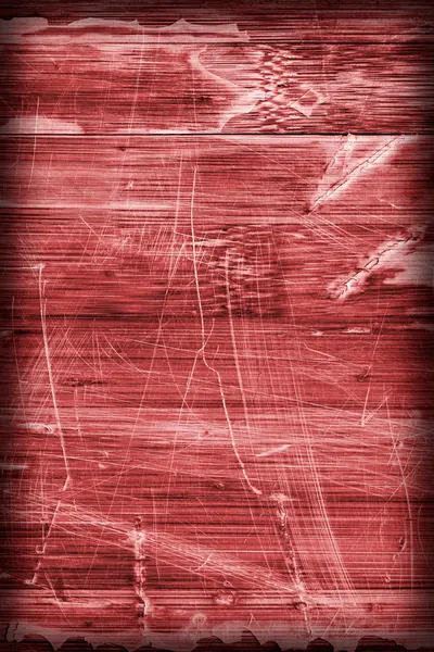 Vieja madera laminado panel rojo manchado barnizado agrietado rayado pelado viñeta grunge textura —  Fotos de Stock