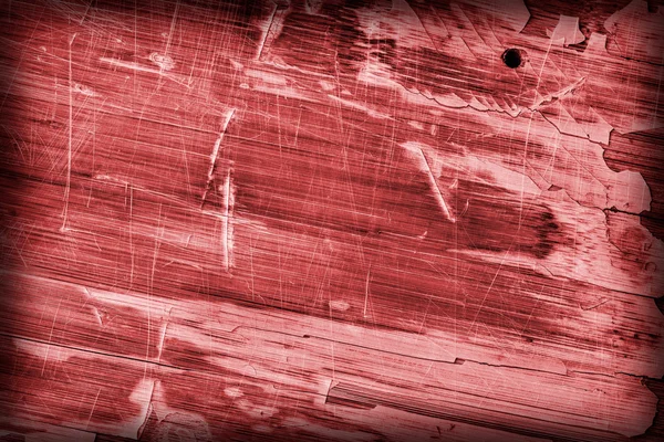 Staré dřevěné vrstvené Panel červené barevné lakované popraskané poškrábaný oloupané Vignette Grunge textury — Stock fotografie