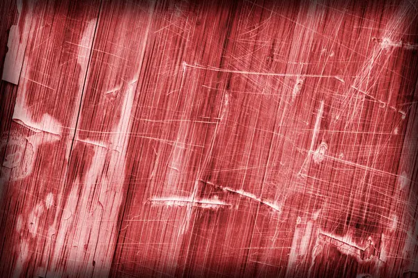 Eski ahşap Lamine paneli kırmızı vernikli lekeli tırmalamak soyulmuş Vignette Grunge doku kırık — Stok fotoğraf