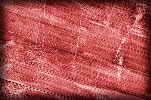 Staré dřevěné vrstvené Panel červené barevné lakované popraskané poškrábaný oloupané Vignette Grunge textury — Stock fotografie