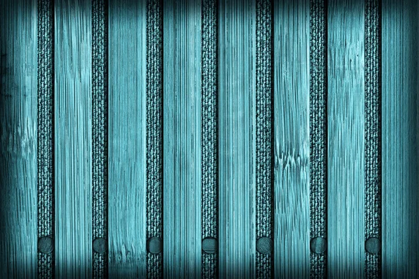 Bambus Tischmatte Cyan gefärbt gebleicht und gesprenkelt Vignette Grunge Textur — Stockfoto