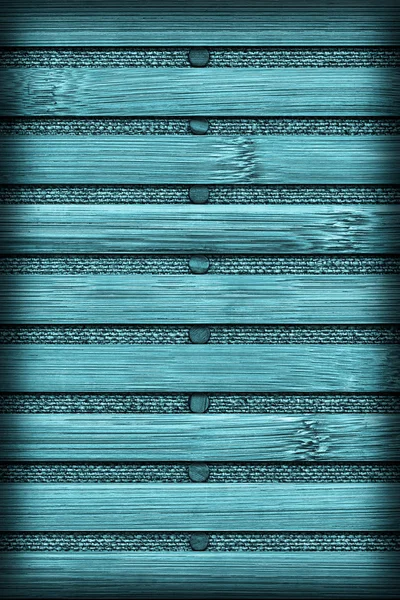 Bambus Tischmatte Cyan gefärbt gebleicht und gesprenkelt Vignette Grunge Textur — Stockfoto