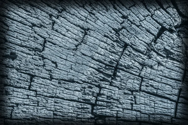 Stare drewno uciąg wyblakły zgniłe pęknięty górnej powierzchni barwiony niebieski winieta Grunge tekstury — Zdjęcie stockowe