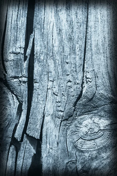 Gamla knutna vittrade knäckt ruttet trä blå Vignette Grunge konsistens — Stockfoto