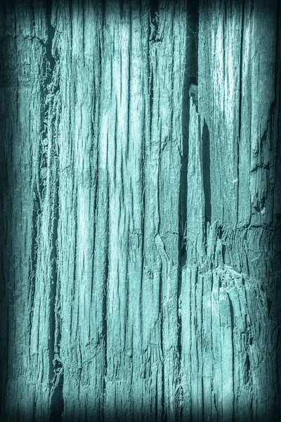 Stary wyblakły pęknięty zbutwiałe drewno wybielone i barwiony cyjan winieta Grunge tekstury — Zdjęcie stockowe