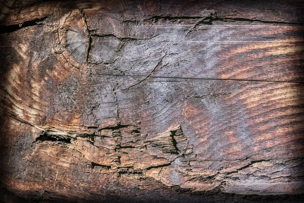Old Square Timber Bollard Weathered Rotten Cracked Bituminous Vignette Grunge Surface Texture — Stok Foto
