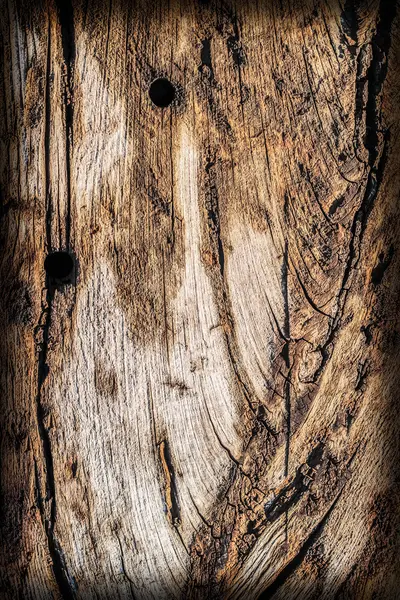 旧広場木材ボラード腐って風化割れたアスファルト グランジ テクスチャ — ストック写真
