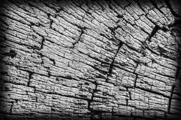 Vieja madera bolardo resistido podrido agrietado superficie superior manchado gris viñeta grunge textura —  Fotos de Stock