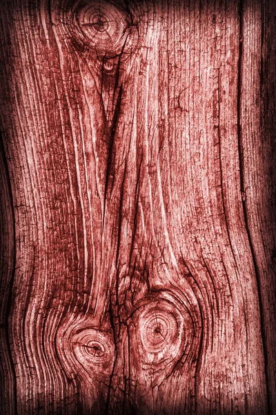 Gamla väderbitna ruttna knäckt trä färgas röd Vignette Grunge ytstruktur — Stockfoto