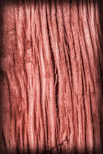 Gamla väderbitna ruttna knäckt trä färgas röd Vignette Grunge ytstruktur — Stockfoto