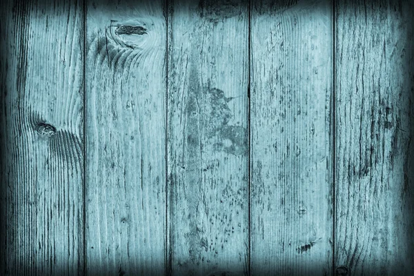 Oude verweerde gebarsten Planking gekleurd cyaan vignet Grunge textuur — Stockfoto