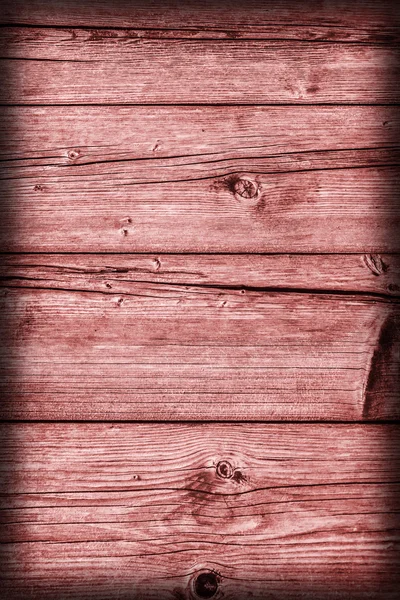 Alte verwitterte rissige Dielendielen fleckige rote Vignette Grunge Textur — Stockfoto