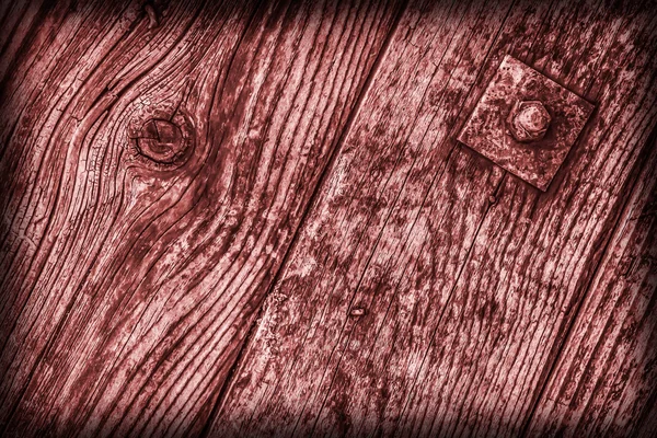 Oude verweerde gebarsten paneel gangboord gekleurd rood vignet Grunge textuur — Stockfoto