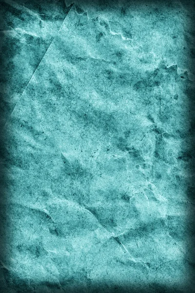 Reciclar papel Kraft marrom enrugado manchado manchado ciano vinheta grunge textura — Fotografia de Stock