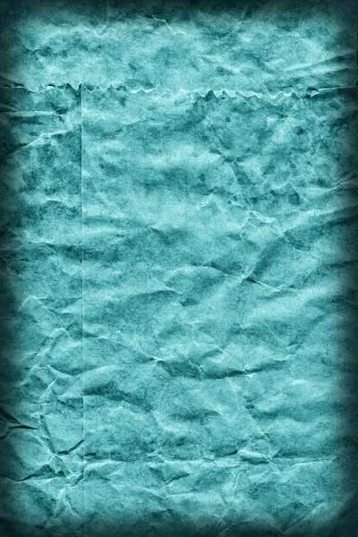 Recycler le papier kraft brun froissé moucheté teinté Cyan Vignette Grunge texture — Photo