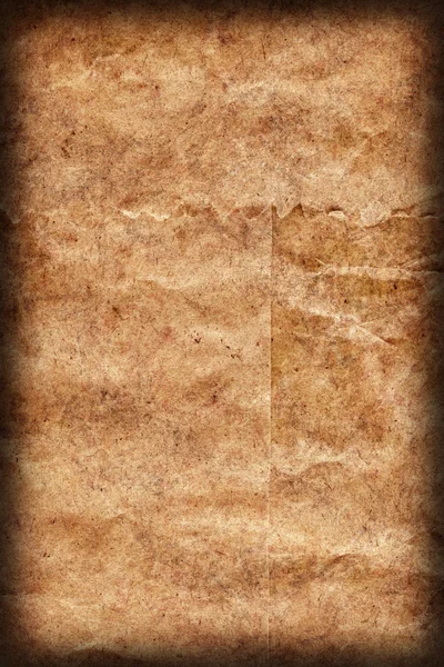 Recycle Brown Kraft Paper Crumpled Mottled Vignette Grunge Texture — Stock Photo, Image