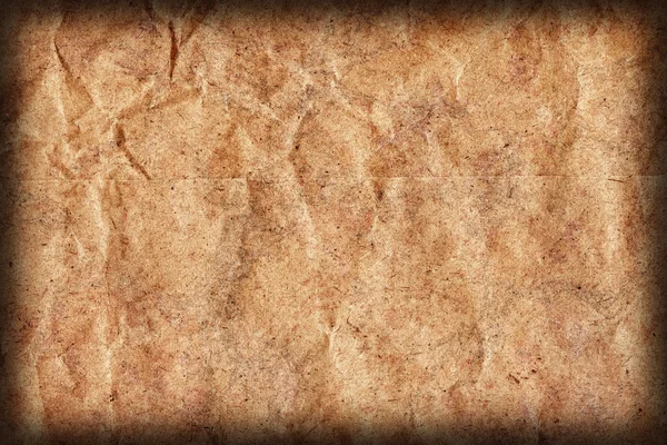 Recycle Brown Kraft Paper Crumpled Mottled Vignette Grunge Texture — Stock Photo, Image