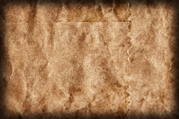 Återvinn brunt kraftpapper skrynklade våtvikt fläckiga Vignette Grunge konsistens — Stockfoto