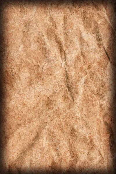 Recycle Brown Kraft Paper Crumpled Blotted Mottled Vignette Grunge Texture — Stock Photo, Image