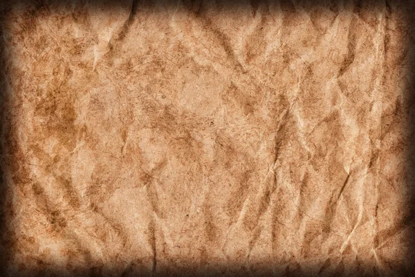 Recycle Brown Kraft Paper Crumpled Blotted Mottled Vignette Grunge Texture Stock Picture