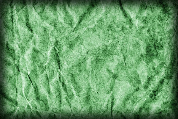Recycle Kraft Paper Crumpled Mottled Stained Green Vignette Grunge Texture — Stock Photo, Image