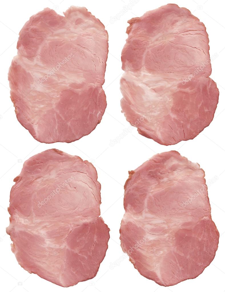Pork Ham Slices Isolated on White Background
