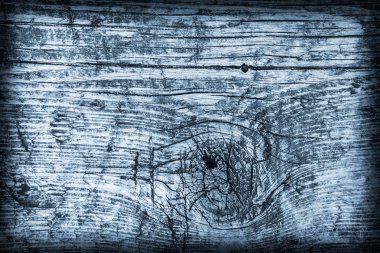 Eski yıpranmış kırık çürük ahşap lekeli mavi Vignette Grunge doku dokuma