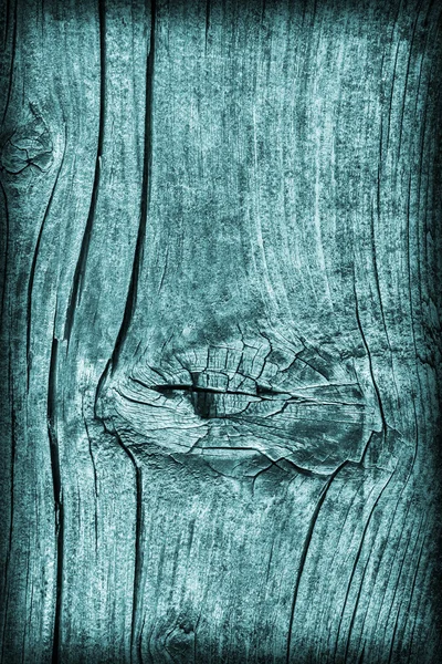 Oude geknoopt verweerde gebarsten verrot hout cyaan vignet Grunge textuur — Stockfoto