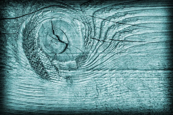 Alte verwitterte rissige morsche Holz gebleicht und gebeizt Cyan Vignette Grunge Textur — Stockfoto