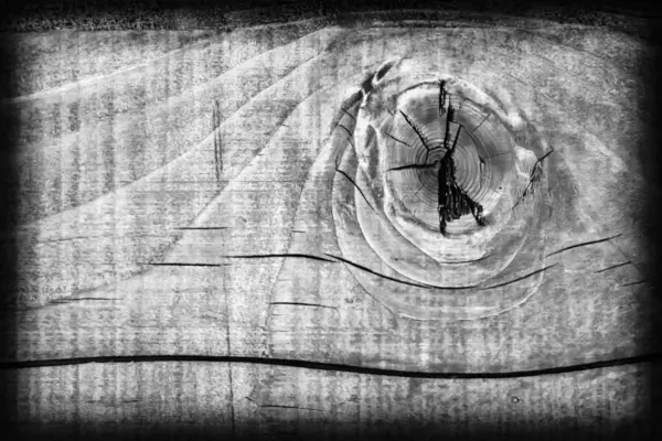 Vecchio nodo legno intemperie sbiancato e macchiato grigio Vignette Grunge Texture — Foto Stock