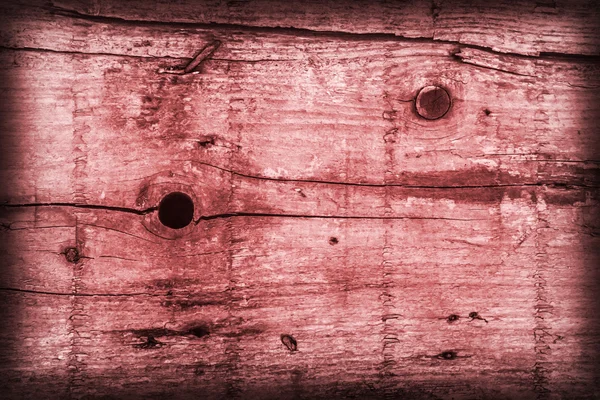 Gamla knutna vittrade knäckt ruttet trä röd Vignette Grunge konsistens — Stockfoto