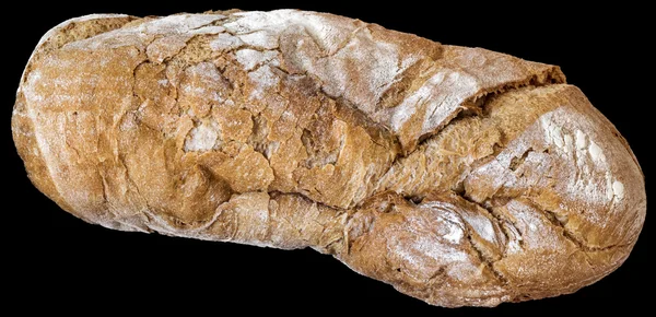 Rustieke knapperig brood Loaf geïsoleerd op zwarte achtergrond — Stockfoto