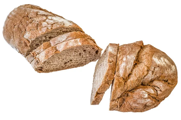 Beyaz arka plan üzerinde izole rustik ekmek ekmek dilimlenmiş — Stok fotoğraf