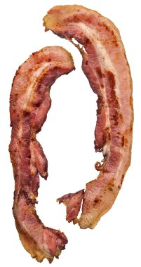 Beyaz arka plan üzerinde izole kızarmış domuz pastırma Rashers