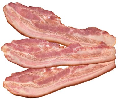 Beyaz arka plan üzerinde izole domuz yağı pastırma Rashers