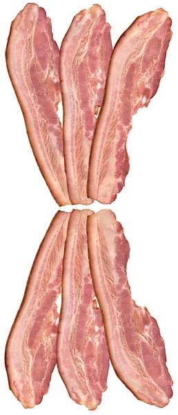 Barriga de porco Bacon Rashers isolado em fundo branco — Fotografia de Stock