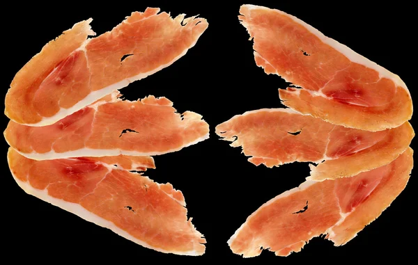 Prosciutto Smoked Pork Ham Rashers Isolated on Black Background