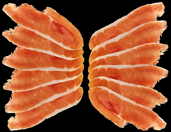 Prosciutto fumado carne de porco Ham Rashers isolado em fundo preto — Fotografia de Stock