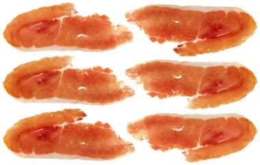 Domuz jambon Rashers beyaz arka plan üzerinde izole jambon füme