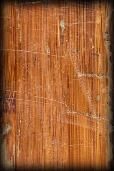 Old Varnished Block-board Cracked Scratched Peeled Off Vignette Grunge Texture — Stock Photo, Image