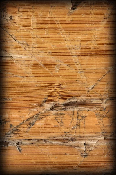 Old Varnished Blockboard Cracked Scratched Peeled Off Vignette G — Stock Photo, Image