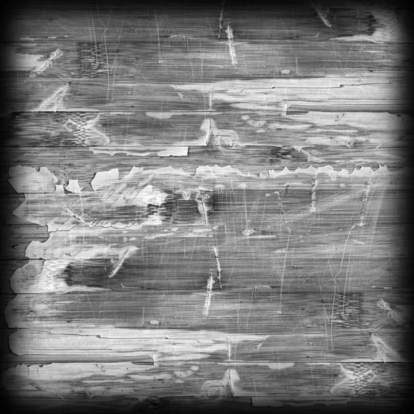 Old Varnished Blockboard Cracked Scratched Peeled Off Vignette Gray Grunge Texture — Stock Photo, Image