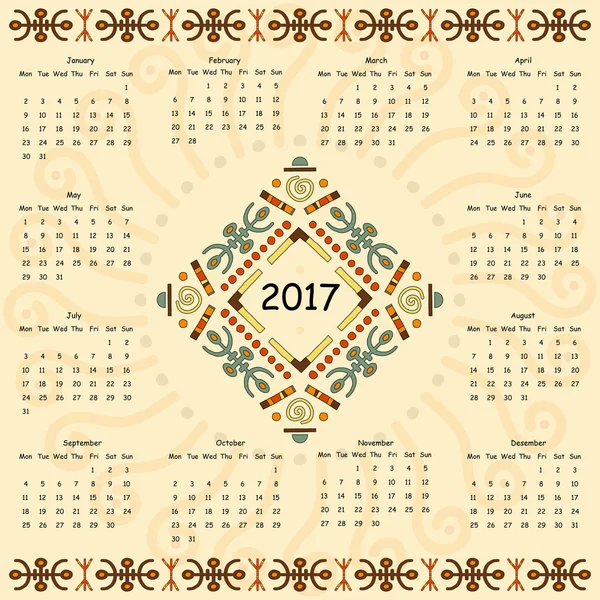 Kalendarz roku dwa tysiące XVII. — Wektor stockowy