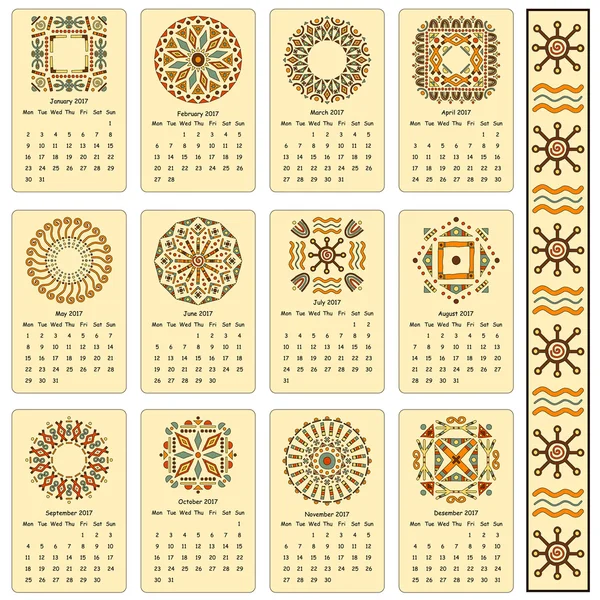 Календар. Єгипетський візерунки. Карт за кожен місяць року. — стоковий вектор