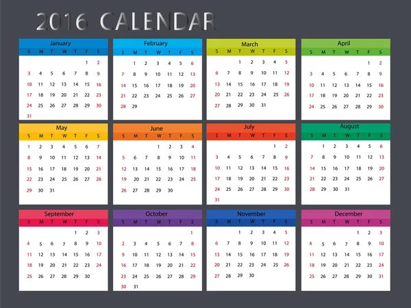 Calendrier 2016 design — Image vectorielle