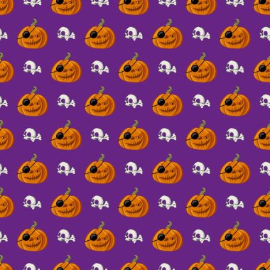 Kusursuz Cadılar Bayramı öğeleri. Mor arkaplanda renkli vektör nesneleri. Poster, paket, ambalaj kağıdı, hediye, kumaş, duvar kağıdı, tekstil, afiş, reklam, web.