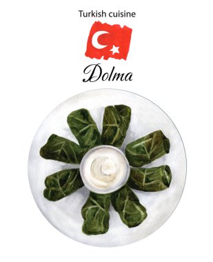 Dolma suluboya efekt çizimi. Türk mutfağının bir yansıması.